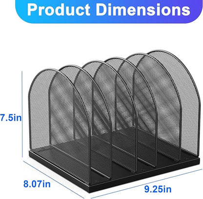 gianotter Desktop File Organizer with 5 Compartments | Desk Organizer Paper Organizer for Desk Workspace Organizers for Office Supplies (Black, Upright Style)