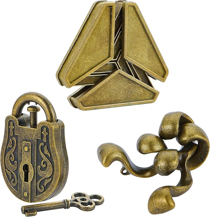 Brain Teaser Puzzles- 3 PCS Metal Puzzles Kit Metal Cast Puzzle Games Toys Unlock Interlock Puzzles Box Mind IQ Logic Test Disentanglement Games Toys for Adults School WP140A