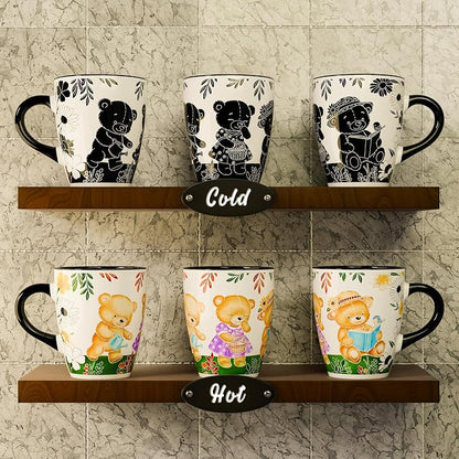 Color Changing Teddy Bear Coffee Mug 12oz – Ceramic Heat Sensitive Cup for Coffee, Tea, Hot Cocoa & Milk – Magical Bear Mug with Floral Reveal – Gift for Women, Mom, Grandma, Kids at Heart