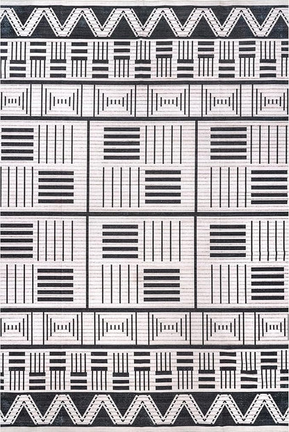 nuLOOM Evia Tribal Stripes Machine Washable Ultra Thin Area Rug, 5' x 8', Charcoal