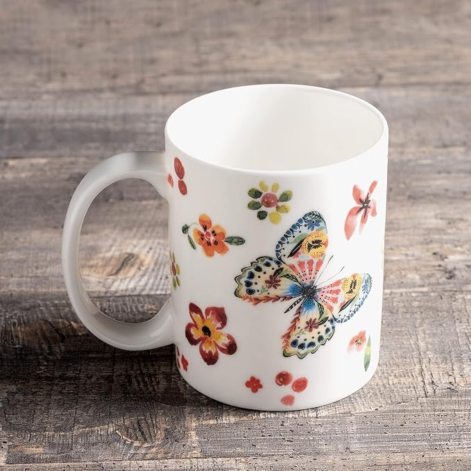 Maison d' Hermine Coffee Mug with Handles Tea Cups (15 Ounce, Pack of 1) | Fine Bone China Coffee Mugs for Hot Beverages Cappuccino Latte Home Spring Summer -Happy Florals - High Summer Butterfliess