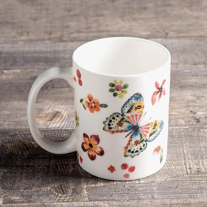 Maison d' Hermine Coffee Mug with Handles Tea Cups (15 Ounce, Pack of 1) | Fine Bone China Coffee Mugs for Hot Beverages Cappuccino Latte Home Spring Summer -Happy Florals - High Summer Butterfliess