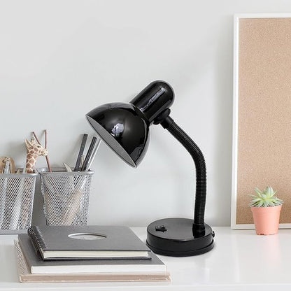 Simple Designs LD1003-BLK-LB 14.25" Basic Metal Desk Lamp with Flexible Hose Neck for Office, Living Room, Bedroom, College Dorm, Bookshelf, Black, with Feit LED Bulb Included