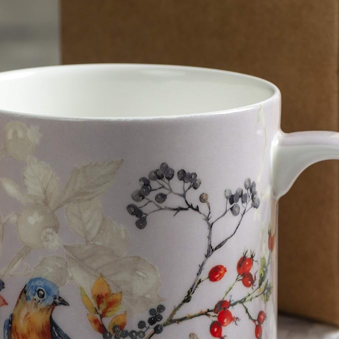 Maison d' Hermine Coffee Mug with Handles Tea Cups (15 Ounce, Pack of 1) | Fine Bone China Coffee Mugs for Hot Beverages Cappuccino Latte Home Restaurant Spring Summer -Equinoxe - Grey - Sparrows