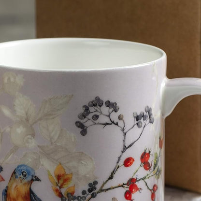 Maison d' Hermine Coffee Mug with Handles Tea Cups (15 Ounce, Pack of 1) | Fine Bone China Coffee Mugs for Hot Beverages Cappuccino Latte Home Restaurant Spring Summer -Equinoxe - Grey - Sparrows