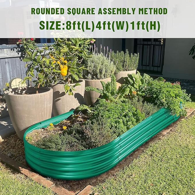 Land Guard 8×4×1 ft Green Raised Garden Bed, Garden Raised Bed, Above Ground Flower Bed for Vegetables, Flowers, Herbs（Green）…