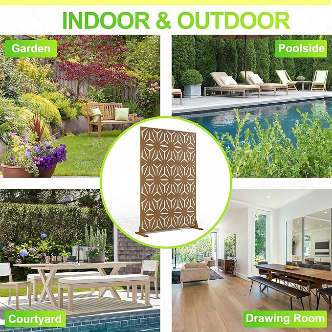 Outdoor Privacy Screen,72" H×47" W Metal Privacy Screen, Freestanding Privacy Fence Panels for Patio