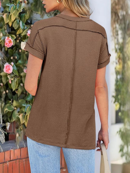 ANRABESS Womens Short Sleeve Crewneck Shirts Ribbed Knit High Low Hem T Shirt 2026 Summer Spring Casual Tops Trendy Clothes