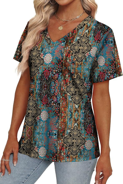 Alaroo Womens Summer Tops 2026 V Neck Short Sleeve Shirts Trendy Dressy Casual Vacation Outfits Printed