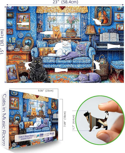 Blueforest 500 Piece Puzzles for Adults Clearance, Difficult Jigsaw Puzzles for Adult Challenging, Funny Cute Cats Unique Jigsaw Puzzles for Gifts Party Games Family Fun