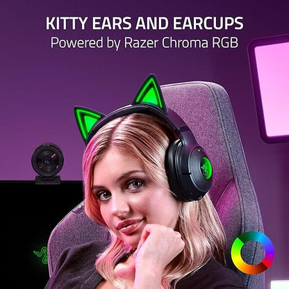 Razer Kraken Kitty V2 BT Wireless RGB Headset, Black | Chroma RGB Kitty Ears & Earcups, Bluetooth 5.2, 40 mm Drivers, Noise-cancelling Mics, Lightweight, USB-C, 40 Hr Battery