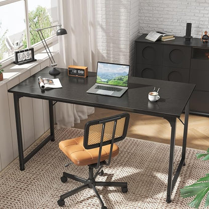 Huuger Computer Desk, 55 Inch Home Office Desk, Gaming Writing Work from Home Study Desk, Large Legroom, Sturdy Metal Frame, Modern Simple, Black