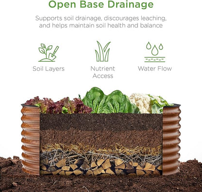 Best Choice Products 4x2x2ft Outdoor Metal Raised Garden Bed, Oval Deep Root Planter Box for Vegetables, Flowers, Herbs, and Succulents w/ 101 Gallon Capacity, Rubber Edge Guard - Wood Grain