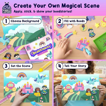 Unicorn Princess BeadStories - Magical Beads Painting Kit For Kids, Bead Mosaic Art Birthday Gift For Girls Ages 4 5 6 7 8-12 Years Old, Fun Craft Activity Kit, Summer Activities for Kids