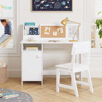 UTEX Wooden Kids Desk and Chair Set with Hutch and Storage for Ages 3-8 | Kids Study Table with Cork Bulletin Board, School Desk, Multi-Zone Storage, Water-based Paint Finish for Kids Room