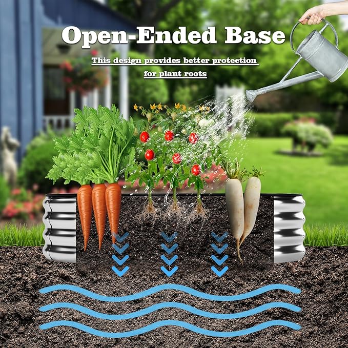 Large Raised Garden Bed Galvanized Metal Round Raised Garden Bed Outdoor for Gardening，8x2x1FT for Vegetables Flowers Ground Planter Box