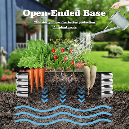 Large Raised Garden Bed Galvanized Metal Round Raised Garden Bed Outdoor for Gardening，8x2x1FT for Vegetables Flowers Ground Planter Box