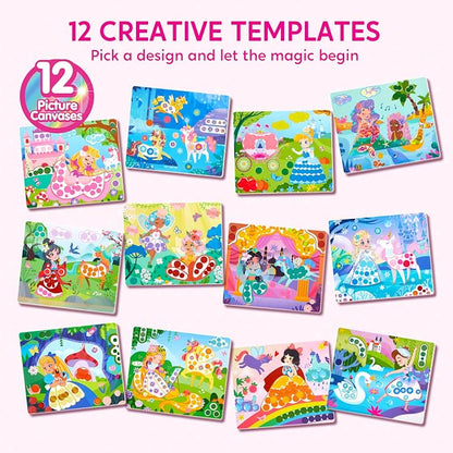 Klever Kits Princess Dot Art Kit for Kids, No Mess Sticker for Toddlers 3-7, Art and Craft Kits, DIY Creative Activity, Travel Toy, Birthday Presents for Boys Girls