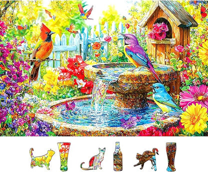500 Piece Jigsaw Puzzle for Adults Spring Garden Scene with Colorful Birds, Birdhouse & Fountain, Large Piece Relaxing Puzzles Adult Puzzle Gift (23x15 Inch)