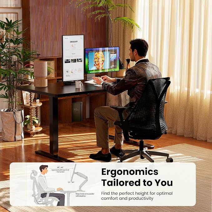 ErGear Height Adjustable Electric Standing Desk, 40 x 24 Inches Sit Stand up Desk, Memory Computer Home Office Desk, Dark Walnut