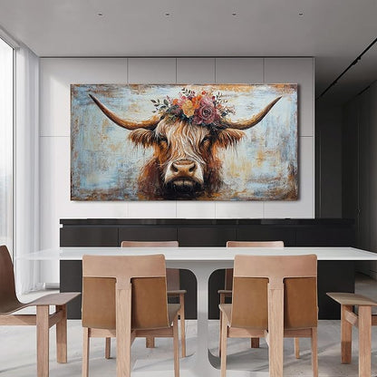 Canvas Wall Art Decor Canvas Art Wall Decor Highland Cow Wall Art Prints Wall Art Picutures for Living Room Large Vintage Wall Art Decorations Art Work for Walls Home Bedroom Office Decor 29" X 58"