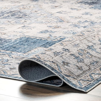nuLOOM Dania Machine Washable Medallion Accent Rug, 2' x 3', Navy, Rectangular, 0.1" Thick