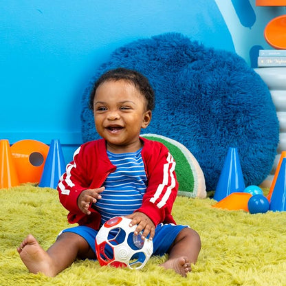 Bright Starts Oball Grippin' Goals Rattle Soccer Ball - Red, White & Blue, Easy-Grasp Toy for Newborn and Up (Pack of 2)