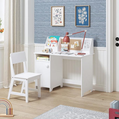 UTEX Wooden Kids Desk and Chair Set with Hutch and Storage for Ages 3-8 | Kids Study Table with Cork Bulletin Board, School Desk, Multi-Zone Storage, Water-based Paint Finish for Kids Room