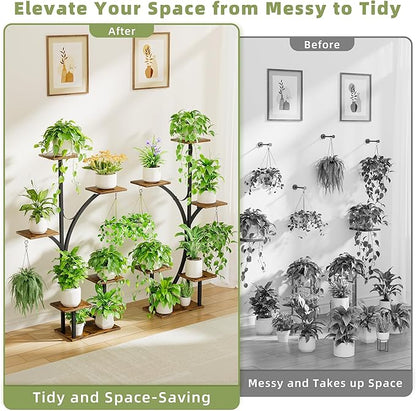 Plant Stand Indoor with Grow Lights - 2 Pack Corner Plant Shelf, 6 Tiered 47'' Indoor Plant Stands for Multiple Plants, K-Shaped Plant Rack Display Holder, Flower Stands for Living Room Patio Home