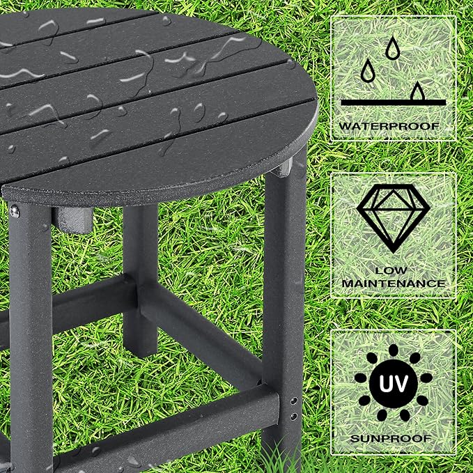 LZRS Round Adirondack Patio Side Table End Table, Outdoor Side Tables for Patio, Backyard,Pool, Indoor Companion, Easy Maintenance & Weather Resistant(Grey)