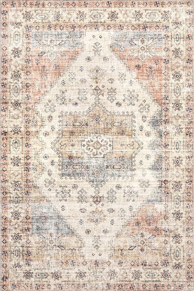 nuLOOM Emani Machine Washable Medallion Ultra Thin Area Rug, 5' x 8', Multi