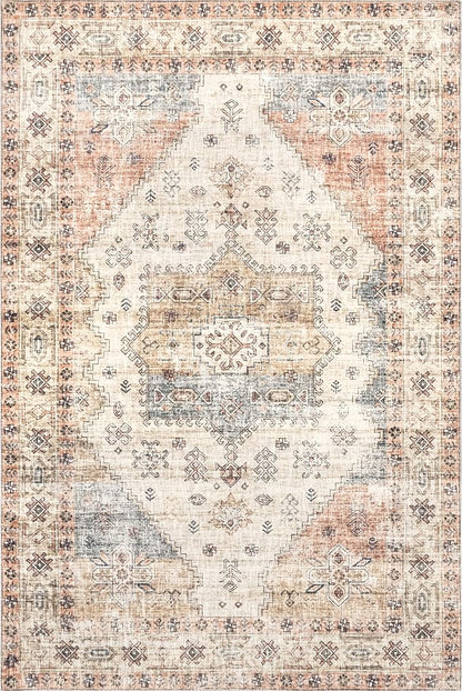 nuLOOM Emani Machine Washable Medallion Ultra Thin Area Rug, 5' x 8', Multi