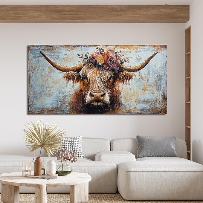 Canvas Wall Art Decor Canvas Art Wall Decor Highland Cow Wall Art Prints Wall Art Picutures for Living Room Large Vintage Wall Art Decorations Art Work for Walls Home Bedroom Office Decor 29" X 58"