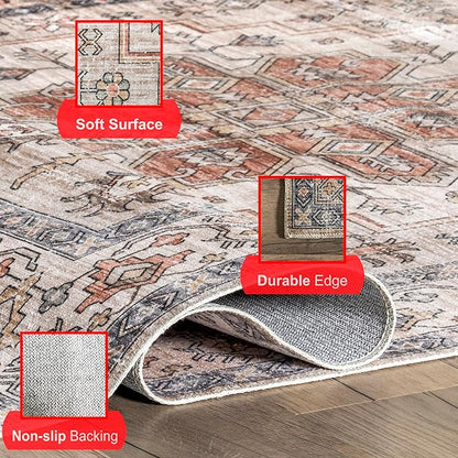 nuLOOM Dawson Machine Washable Distressed Medallion Ultra Thin Area Rug, 8' x 10', Beige