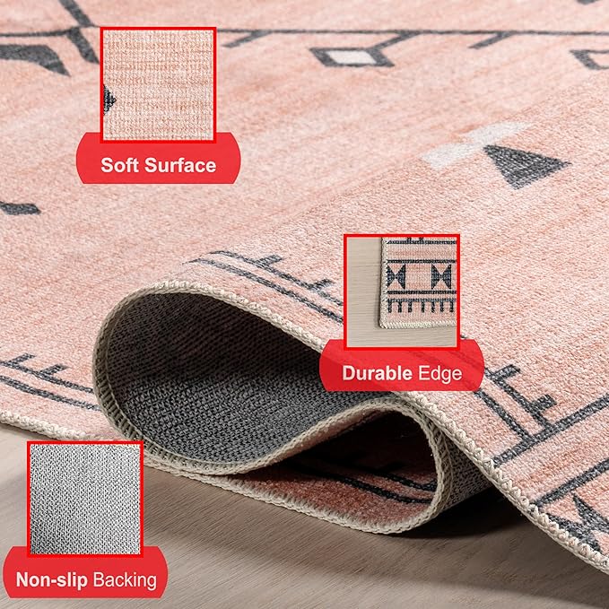 nuLOOM Evalyn Southwestern Machine Washable Ultra Thin Accent Rug, 3' x 5', Pink