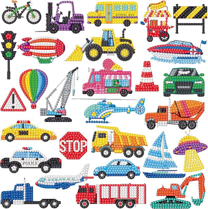Labeol Diamond Art Kits for Kids Boys and Girls Ages 6-8-10-12 Easy to DIY Creative Diamond Art Sticker Craft by Numbers Kits for Kids and Adult Beginners (Transportation)