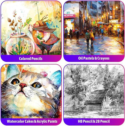 iBayam Art Supplies, 195 Pack Art Set Drawing Kit for Adult, Arts and Crafts Painting Kit, Art Kits Paint Set with Acrylic Pad, Sketchbooks, Watercolor Pad, Canvases, Gift Box
