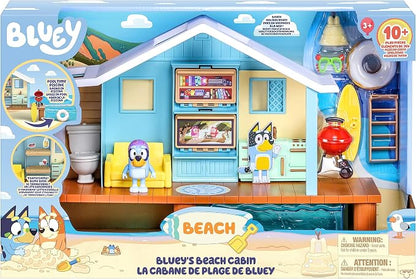Bluey Beach Cabin Playset, 10”, Customizable Toddler House Playset with 10 Play Pieces and 2.5” Goggles Figure, Toy Houses for Kids Ages 3+