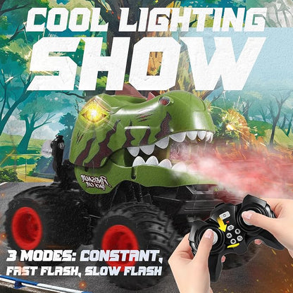 BEZGAR Monster Truck Toys - Remote Control Monster Truck with Spray, Light, Music, Dinosaur Toys for Kids, 1:20 Scale RC Truck with 360° Spins and Drifting, Remote Control Car for Boys 4-7 Camo Green