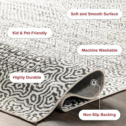 nuLOOM Abstract Tribal Machine Washable Ultra Thin Area Rug, 8' Square, Grey