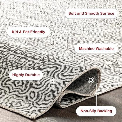nuLOOM Abstract Tribal Machine Washable Ultra Thin Area Rug, 6x9, Grey