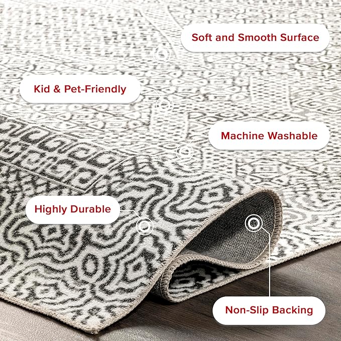 nuLOOM Abstract Tribal Machine Washable Ultra Thin Area Rug, 9' x 12', Grey