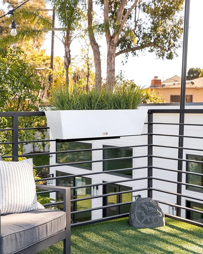 Veradek Pure Series Railing Planter - Plastic Hanging Planter for Outdoor Balcony/Fence | Durable All-Weather Use with Adjustable Brackets | Modern Décor for Flowers, Succulents, Hanging Plants