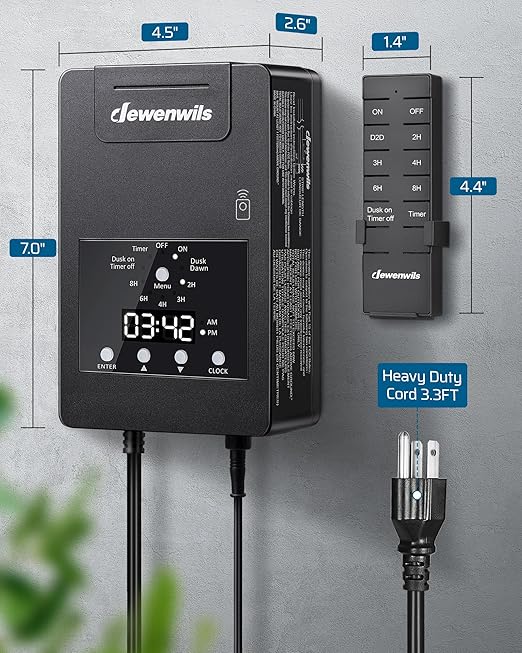 DEWENWILS 120W Low Voltage Landscape Transformer with Remote Control, 120V AC to 12V DC, Low Voltage Transformers with Photocell & Timer, Landscape Lighting Transformer for Garden Light Spotlight