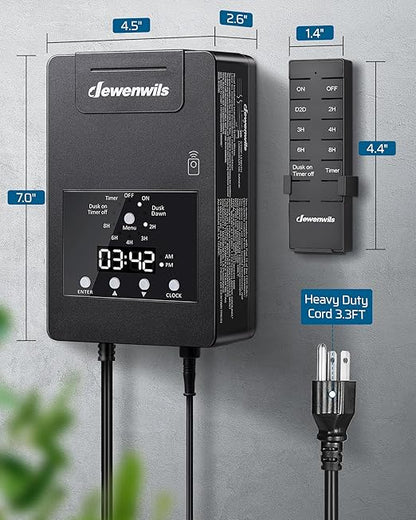 DEWENWILS 120W Low Voltage Landscape Transformer with Remote Control, 120V AC to 12V DC, Low Voltage Transformers with Photocell & Timer, Landscape Lighting Transformer for Garden Light Spotlight