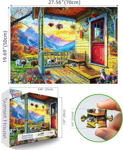 Puzzles for Adults 1000 Pieces, Country Life - Autumn Porch with Animals Puzzles for Adults, Mountain Scene Jigsaw Puzzle 1000 Pieces, Gift for Adult Jigsaw Puzzles Lovers, 27.5 x 19.7 inch