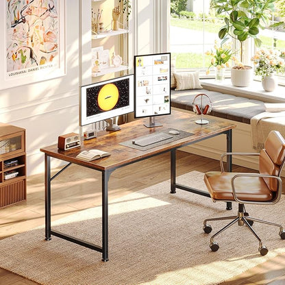 PRAISUN 47 Inch Computer Desk, Home Office Desk with Spacious Desktop, Rustic Brown