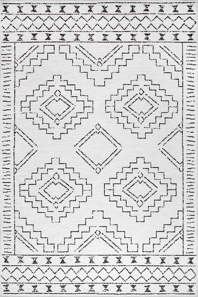 nuLOOM Noa Machine Washable Tribal Moroccan Accent Rug, 3' x 5', Ivory, Rectangular, 0.1" Thick
