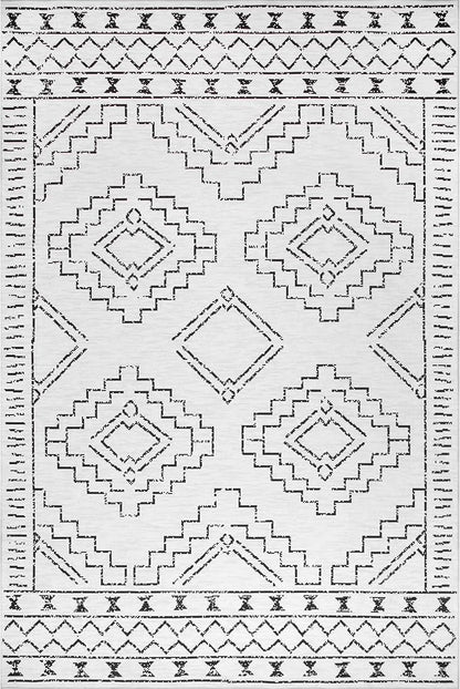 nuLOOM Noa Machine Washable Tribal Moroccan Accent Rug, 3' x 5', Ivory, Rectangular, 0.1" Thick