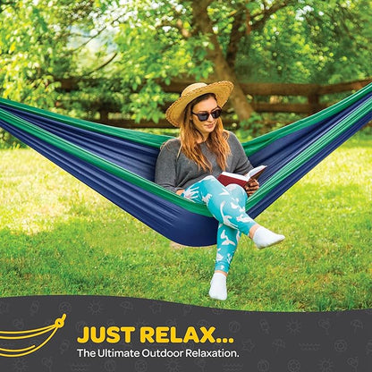 Durable Hammock 400 lb Capacity, Nylon Camping Hammock Chair - Double or Single Sizes w/Tree Straps and Attached Carry Bag - Portable for Travel/Backpacking/Beach/Backyard (Medium, Khaki & Army Green)